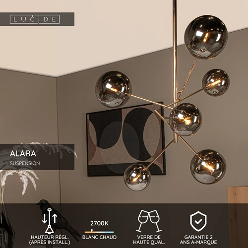 Lucide ALARA - Suspension - Ø 72 cm - LED - G4 - 6x1,5W 2700K - Or - USP